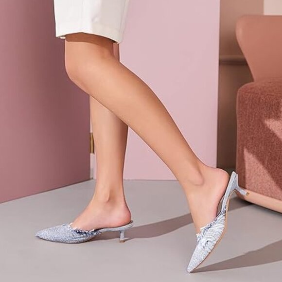 Women's Denim Heeled Sandals - Picture 5 of 8